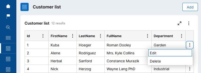 Screenshot of a table sourced from external system and managed from Pega