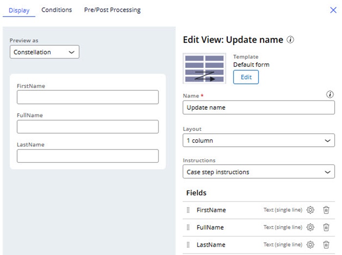 Figure 11 - Update name user action view