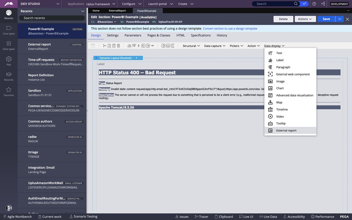 A sample Control used in a dashboard widget in Dev Stuio