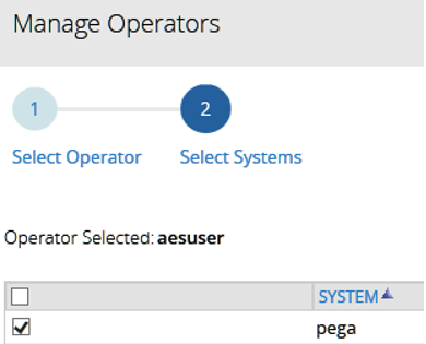 Manager Operators to Select System for the specified operator