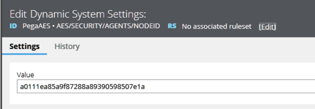 Edit Dynamic System Settings for PegaAES Security Agents Node ID