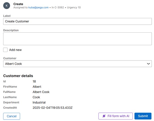 Figure 13 - Create step screenshot with referenced Customer entity