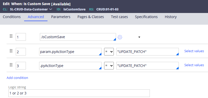 Figure 14 - Customized When condition in save plan