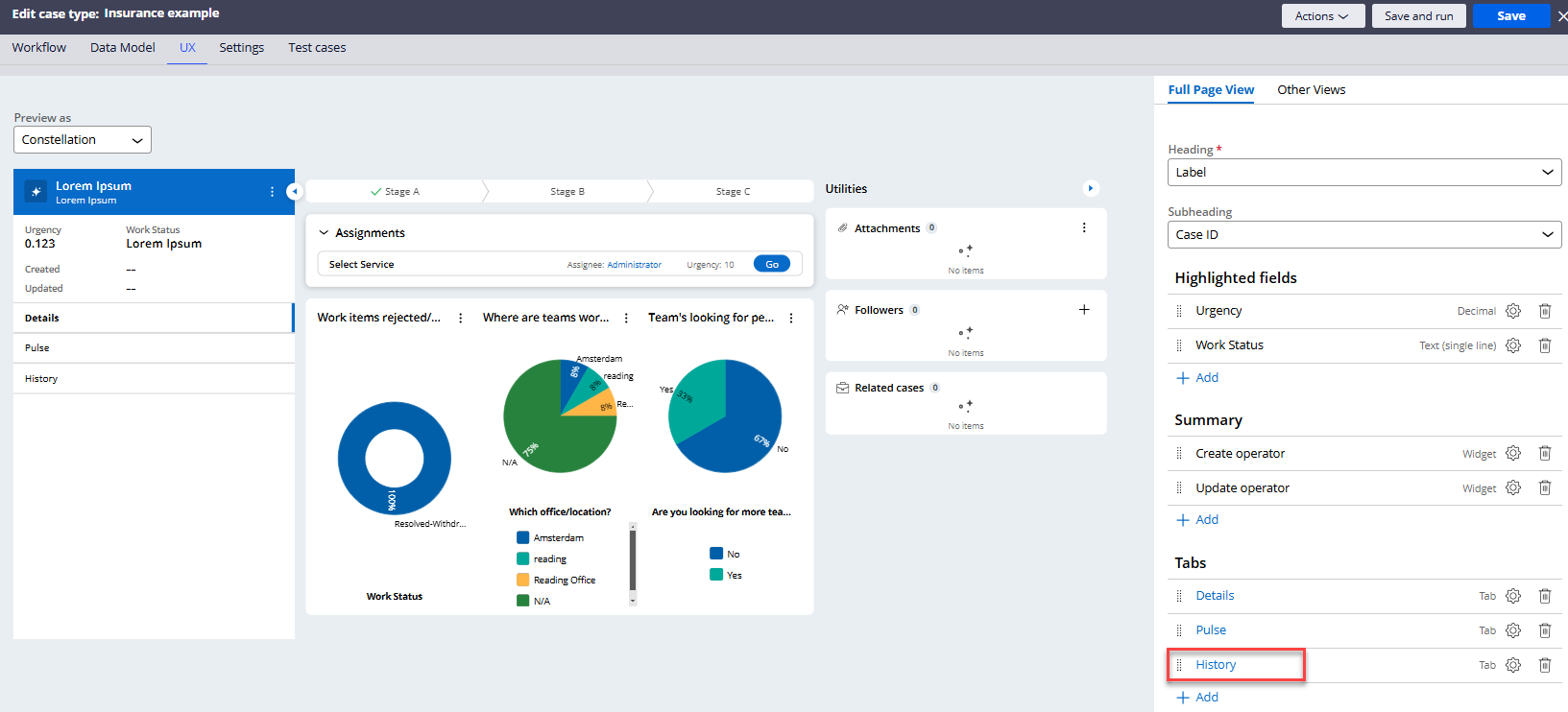 UX Tab of Case Designer