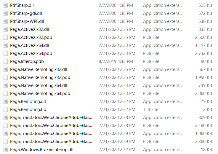 screenshot of file listing