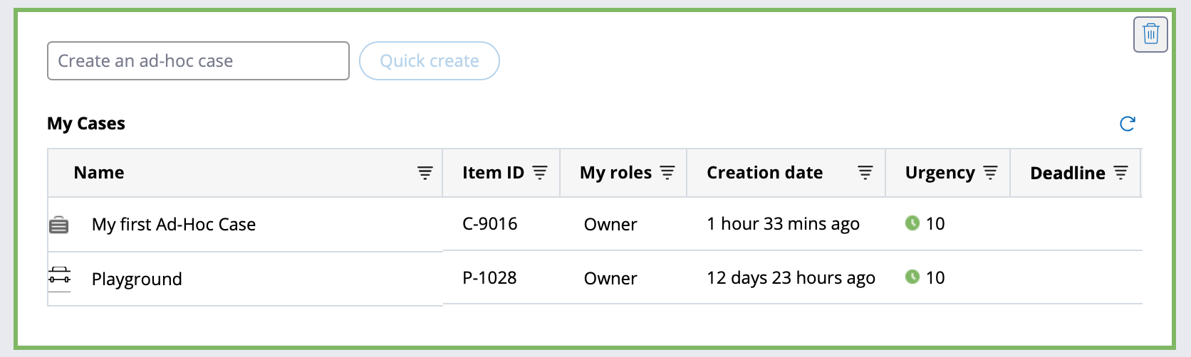 Create an ad-hoc case