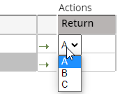Screenshot of decision table editor showing results as dropdown