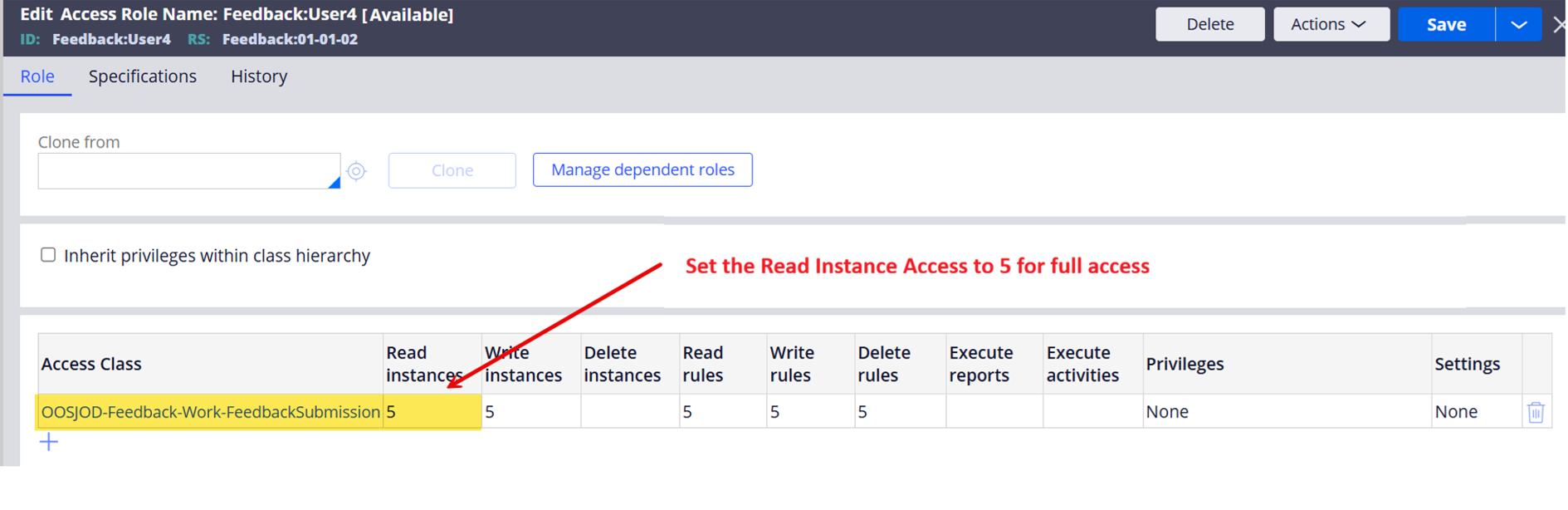 Edit Access Role Name - Read Instance