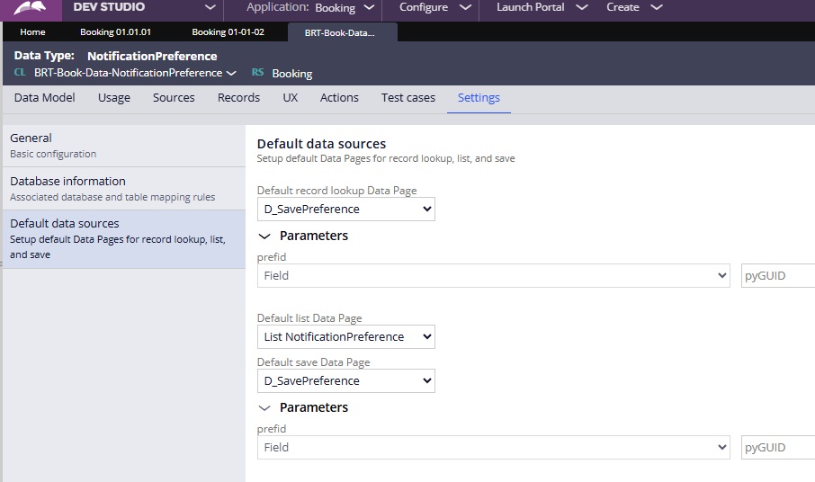 Default Data Source configured for Data Type