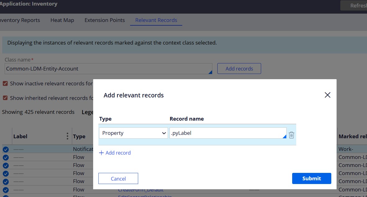 Adding property as Relevant record
