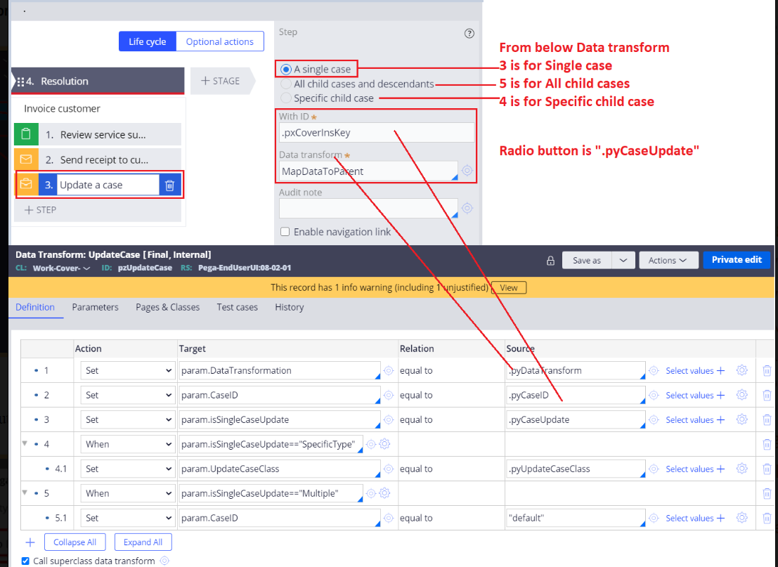 In case designer, add update smart shape and create data transform to update the data