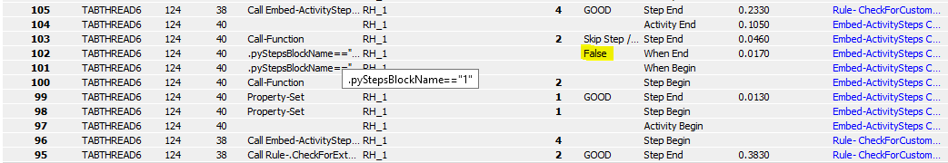 Tracer shows when condition evaluated false