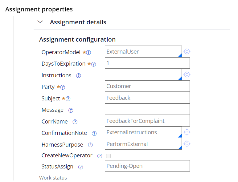 Completing the Assignment details section