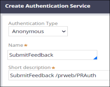 Creating a new authentication service with the Anonymous authentication type