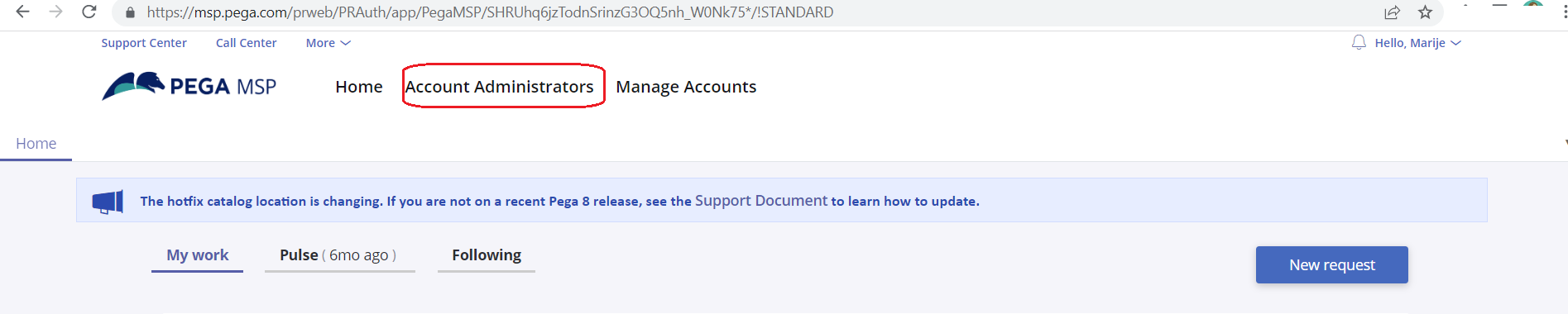 Account Admin menu MSP