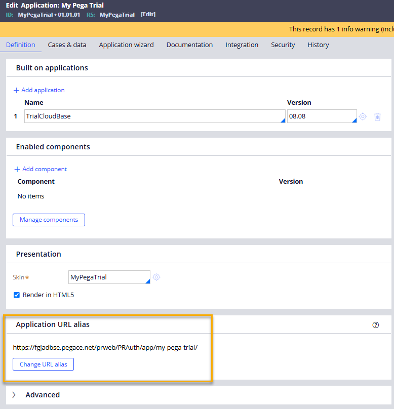 Application URL configuration in Dev Studio