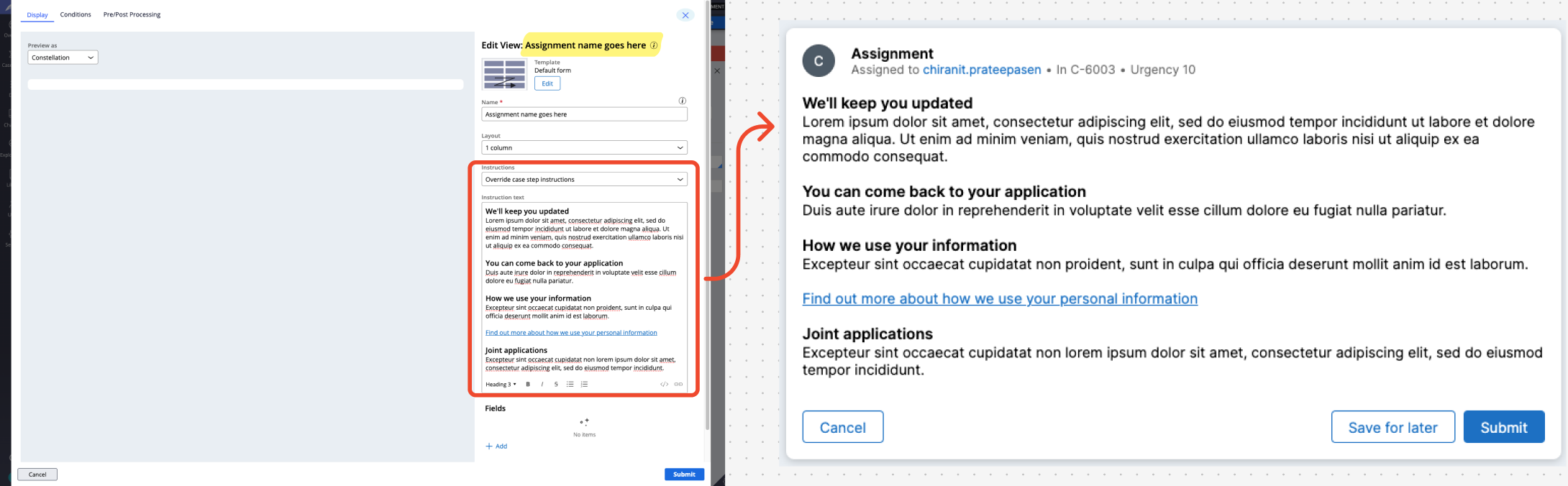 Assignment instructions and configurations