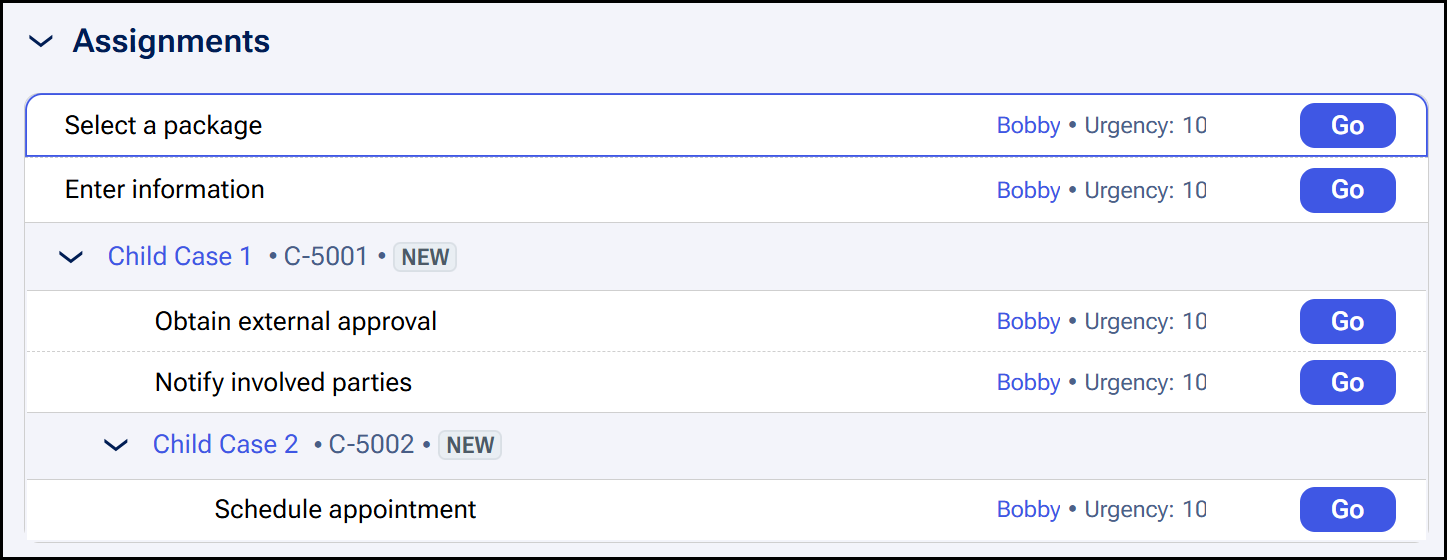 Focus on the first row in the assignments widget