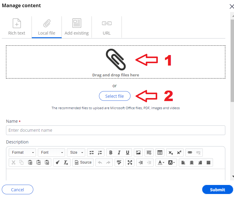 Attach file interface