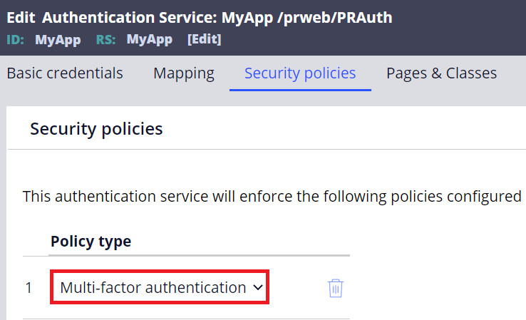 Authentication Service Security Policies