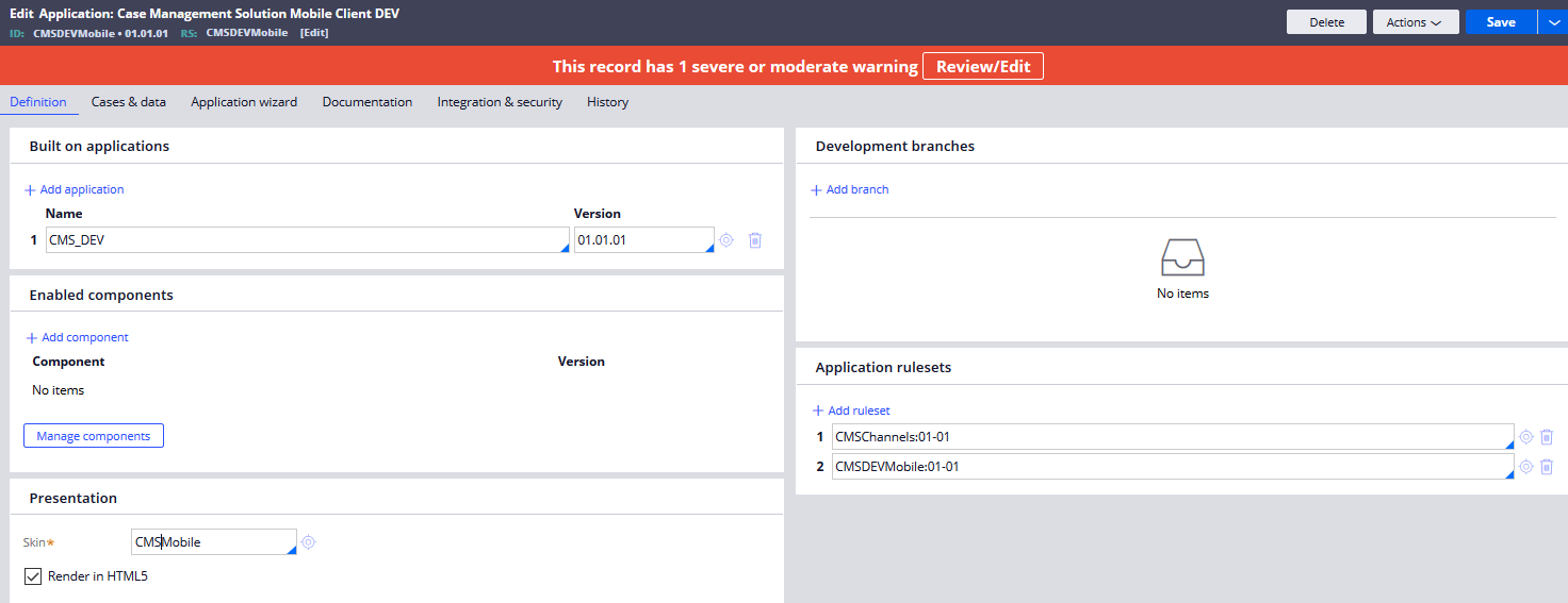 Figure 5: Development application rule for CMS.