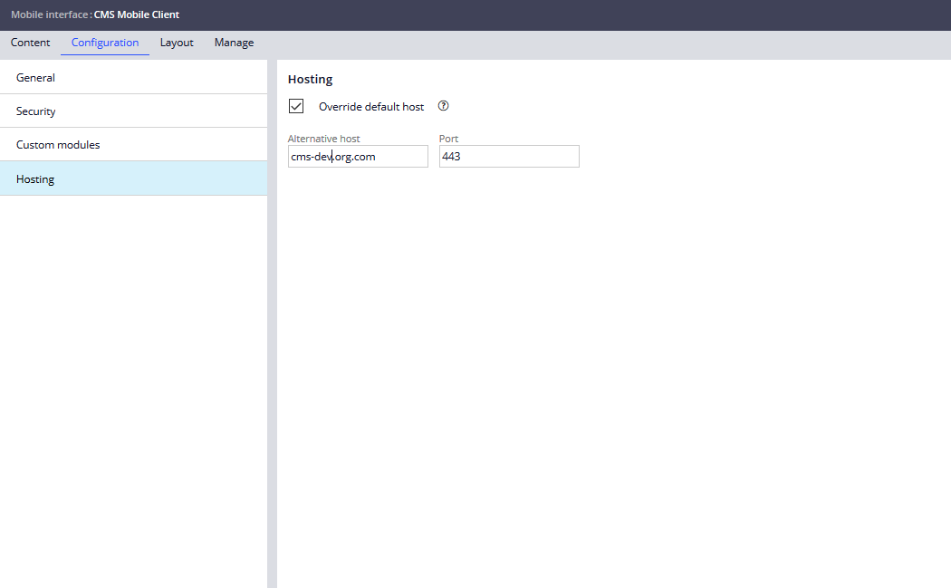 Figure 9:  Hosting URL configuration.