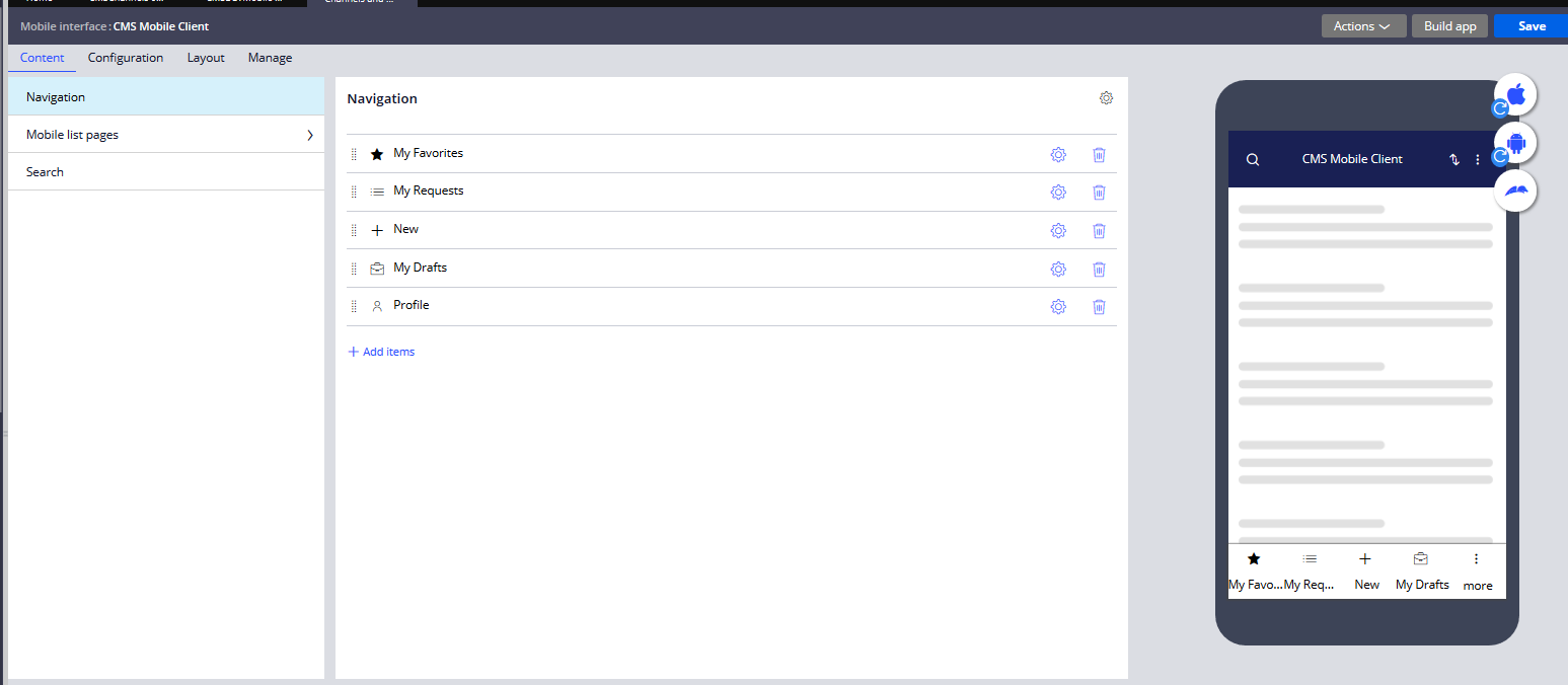 Figure 2:  CMS Mobile interface landing page