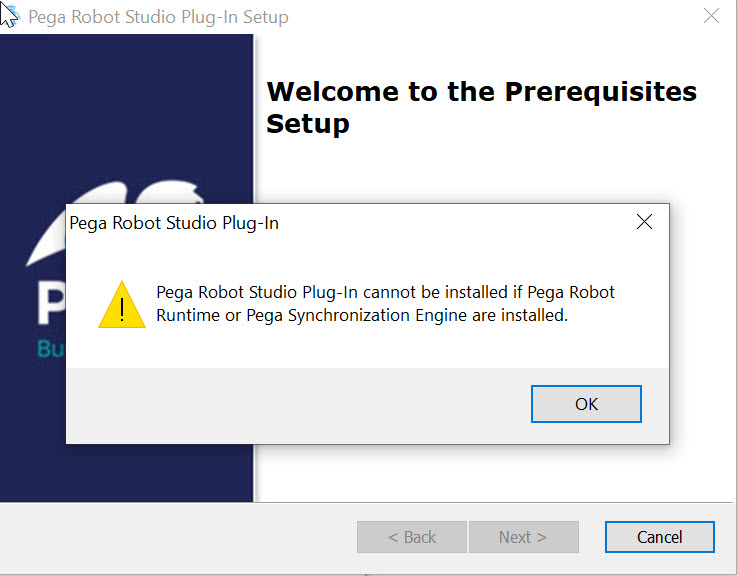 Pega Robot Studio Plug-in cannot be installed if Pega Robot Runtime or Pega Synchronization Engine are installed