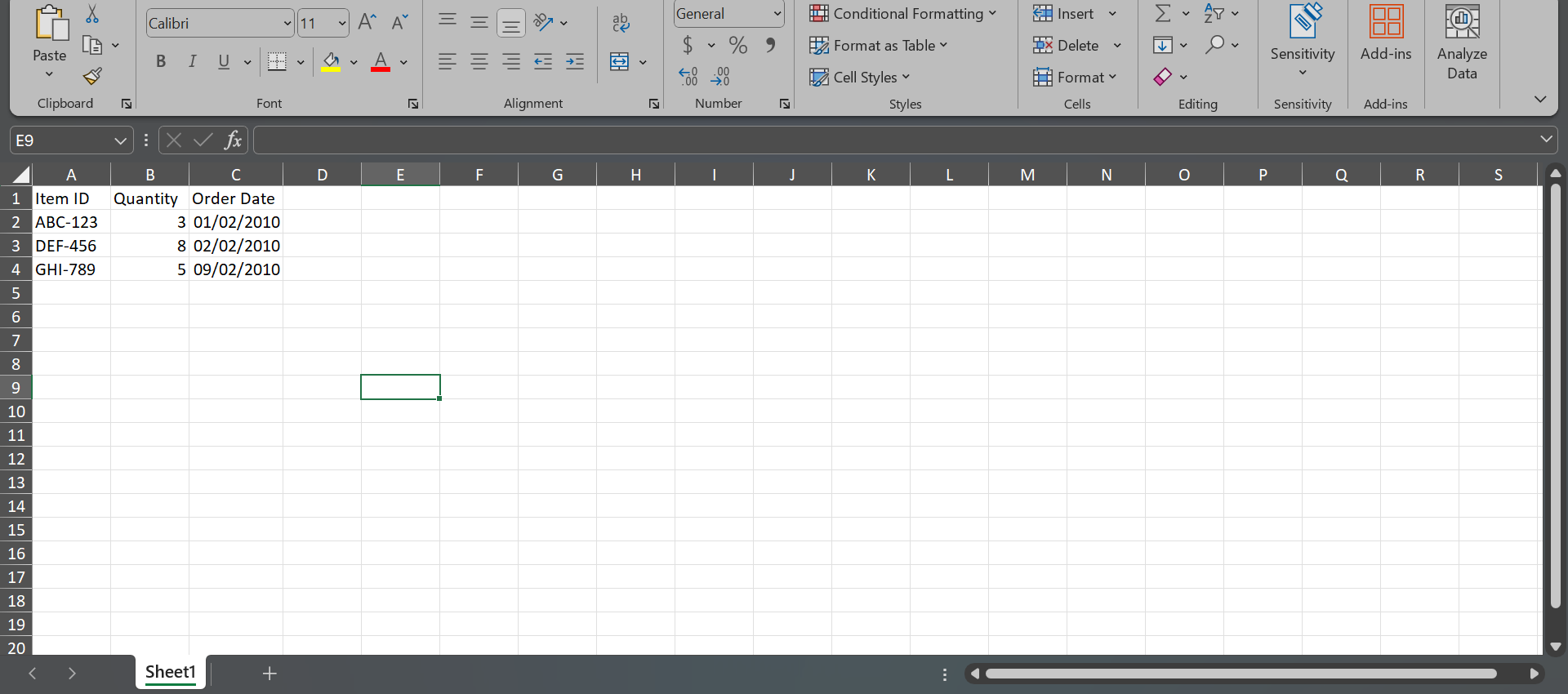 Excel example