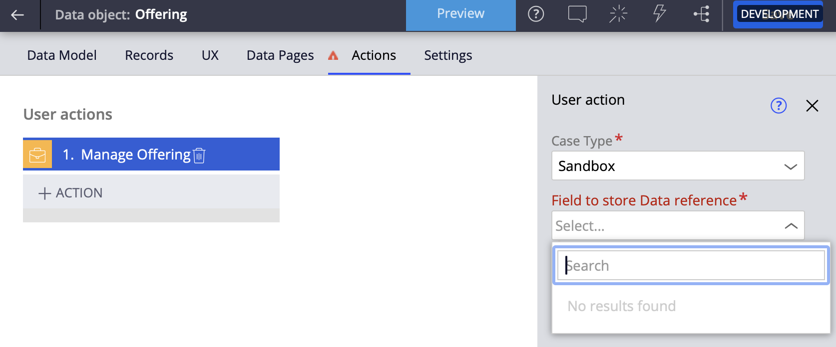 actions on a data object