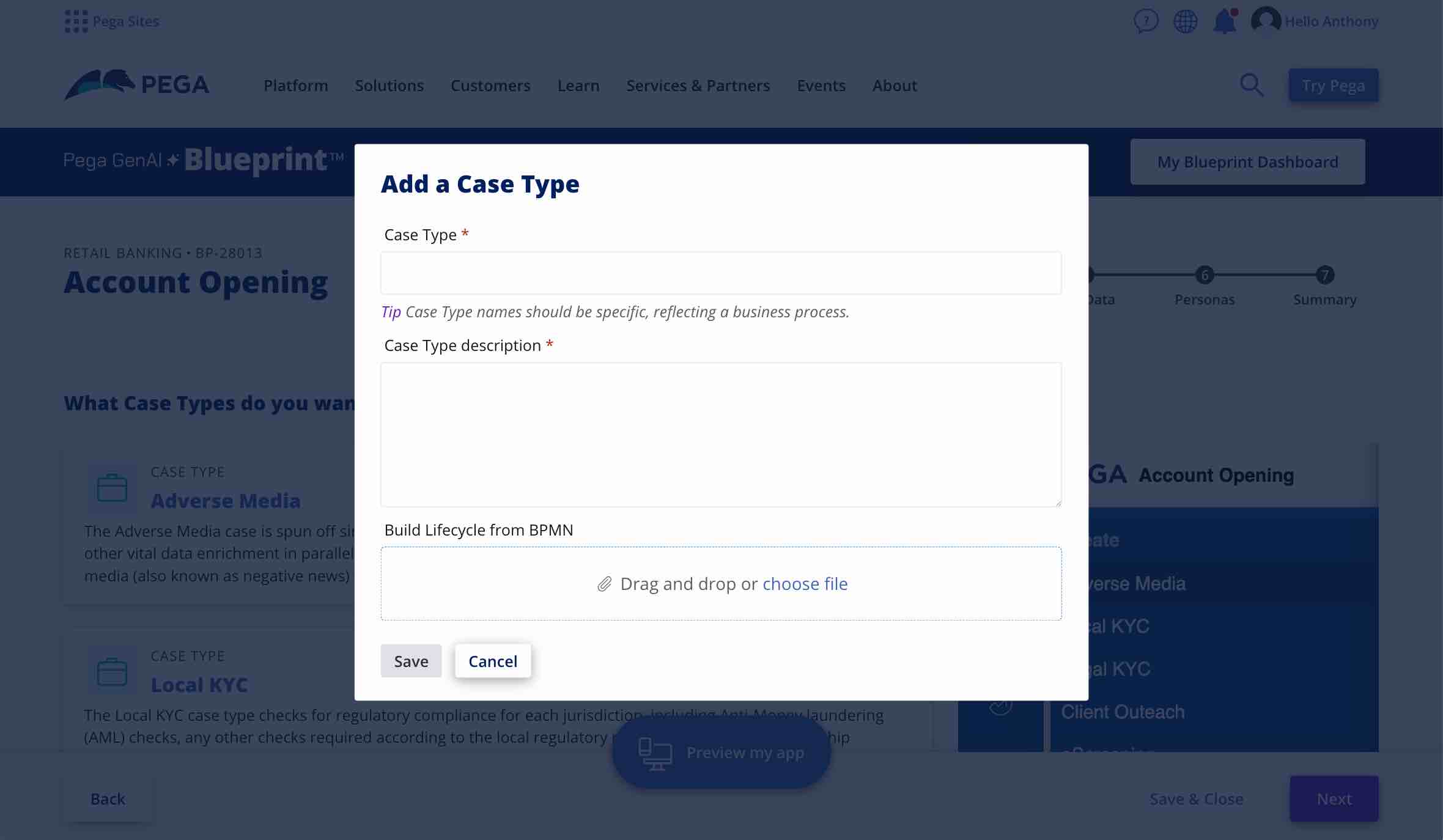 Create a new case type from BPMN