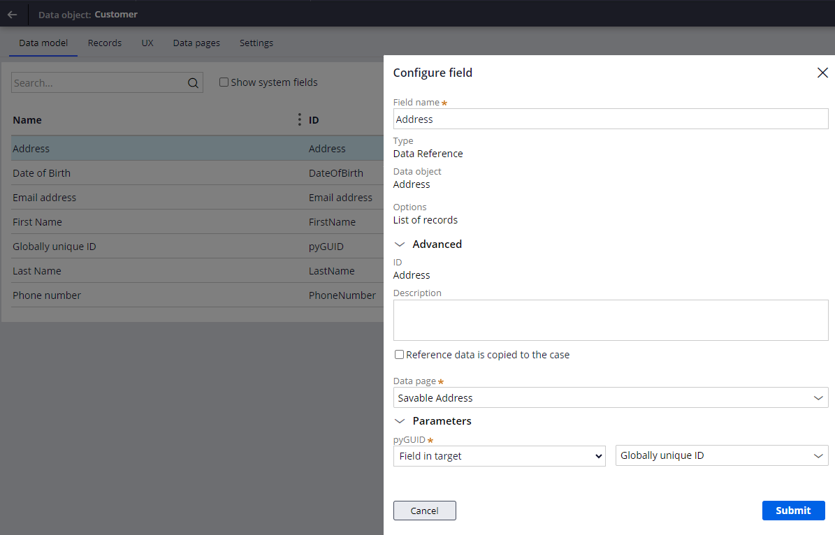 Customer Data Table 