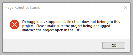 Debugger has stopped in a link that does not belong to this project