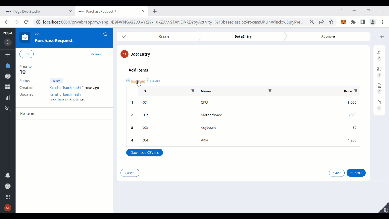 Download CSV file overview