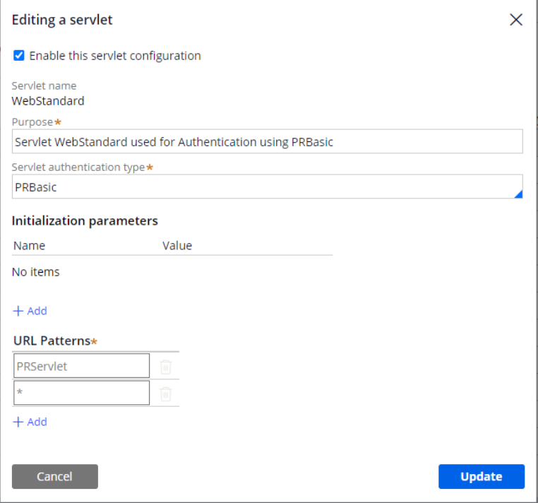 Servlet management config pane