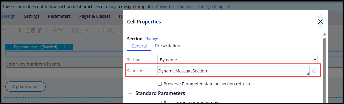 The embedded section placed above the field the user enters data in