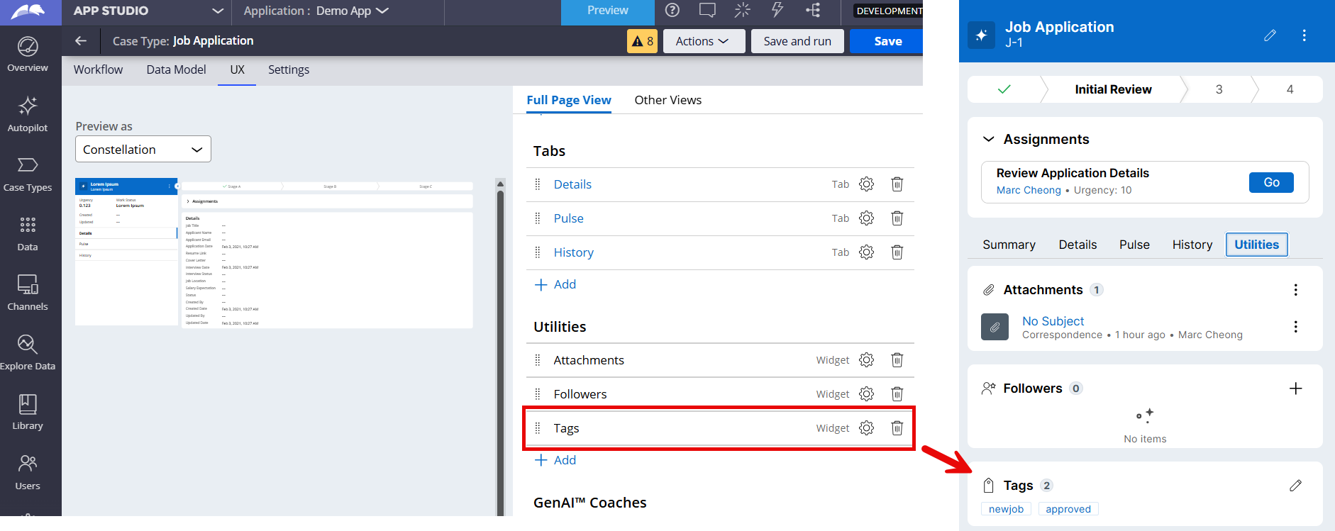 Enabling tags on a case