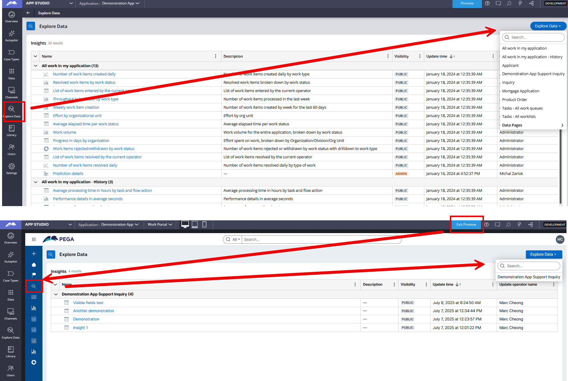 Explore Data design time vs run time
