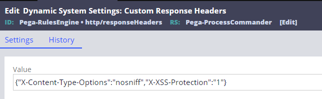 DSS Settings showing example HTTP Response headers