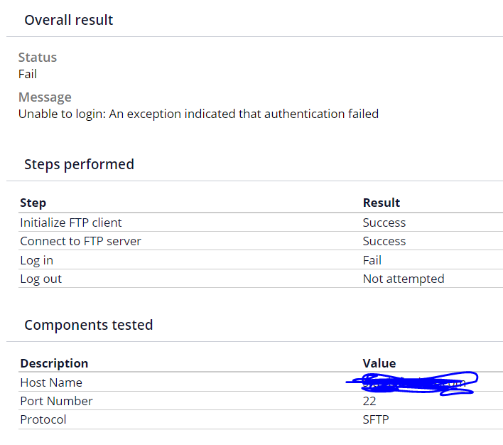 Test connectivity failure