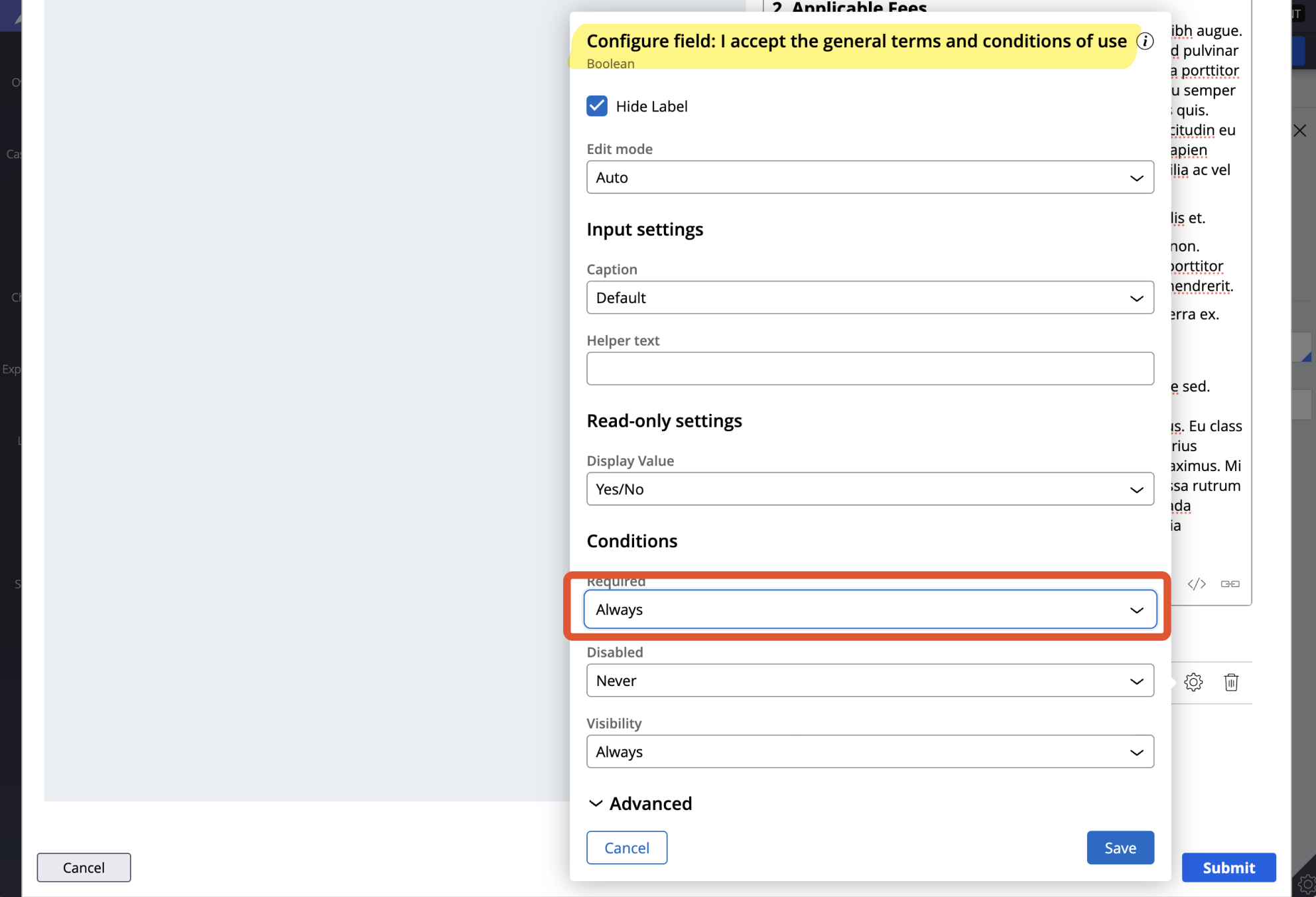 Configuration for Required field