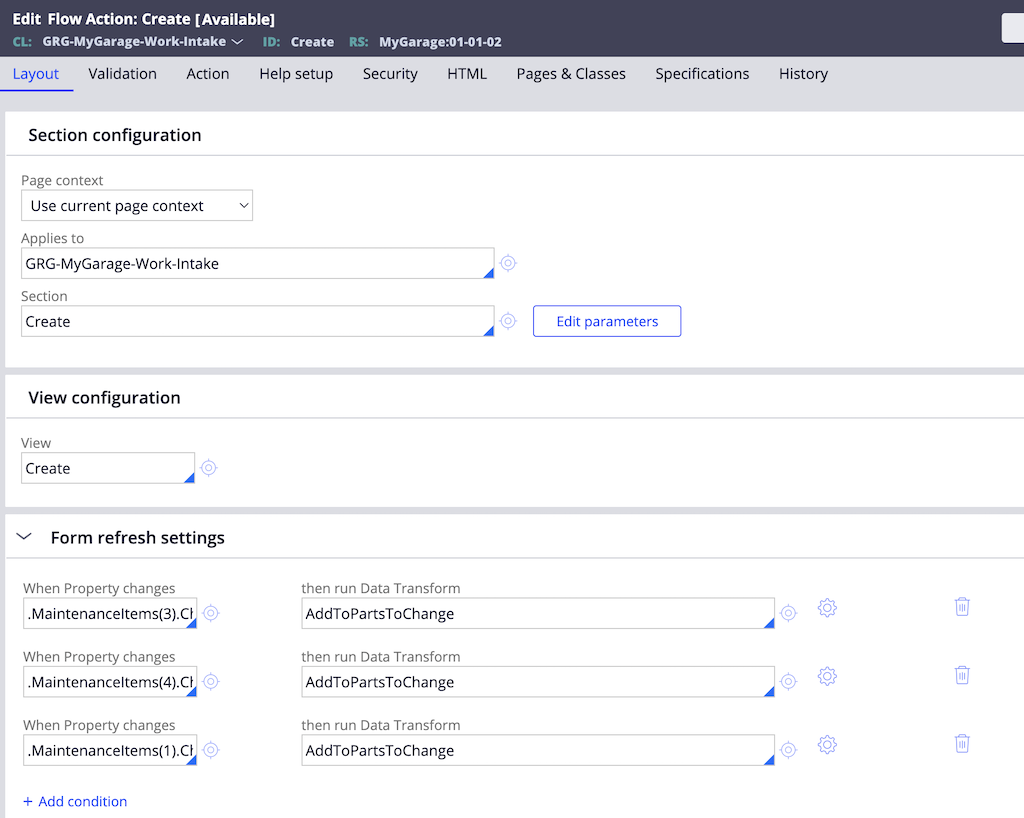 Flow action configuration to demonstrate new refresh capability. 