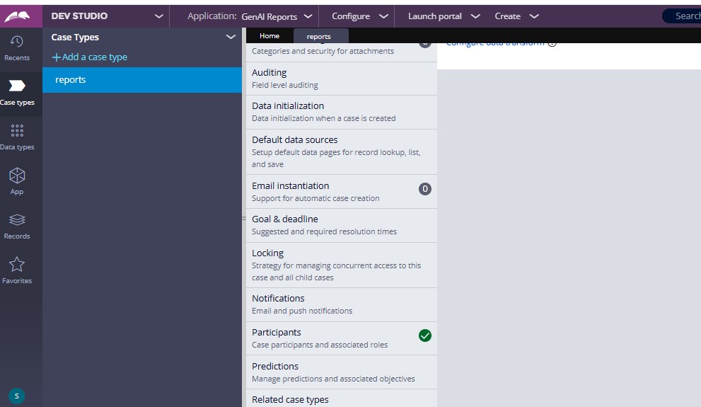 Gen AI option not listed in case type settings