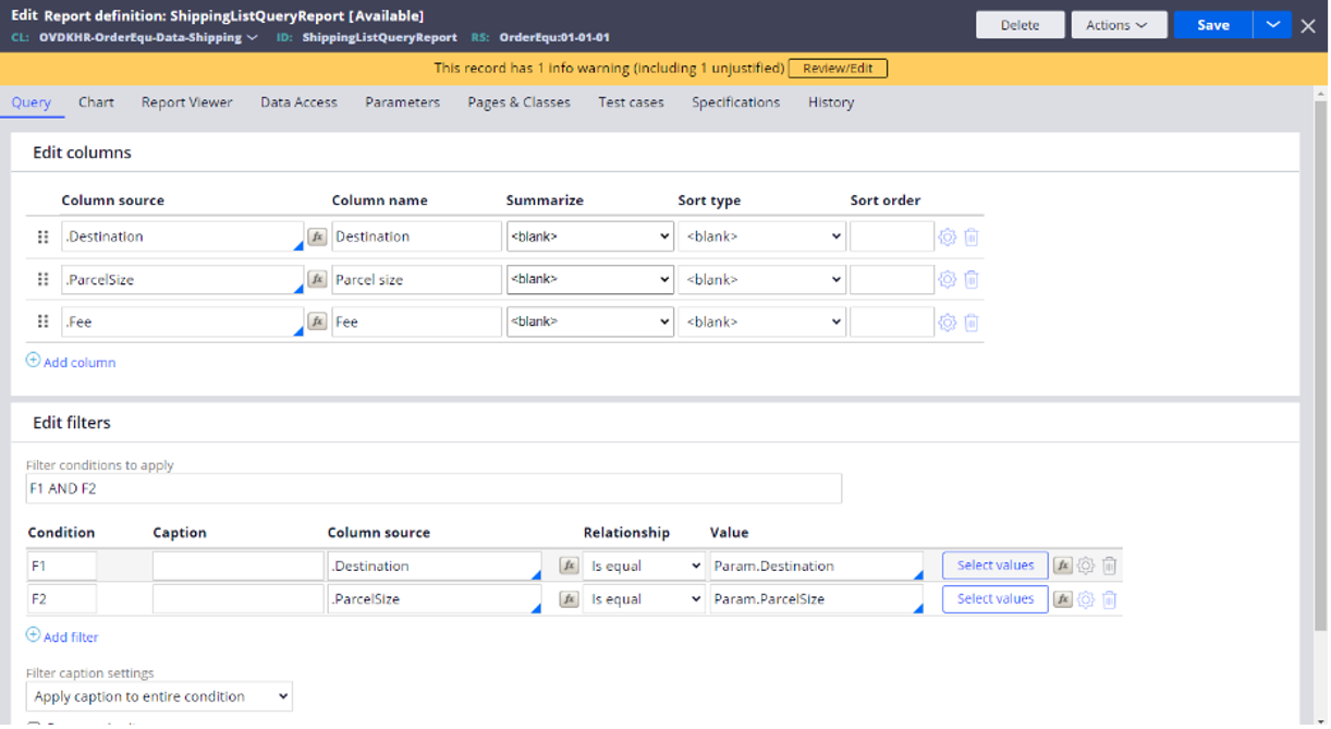 Report Definition Configuration