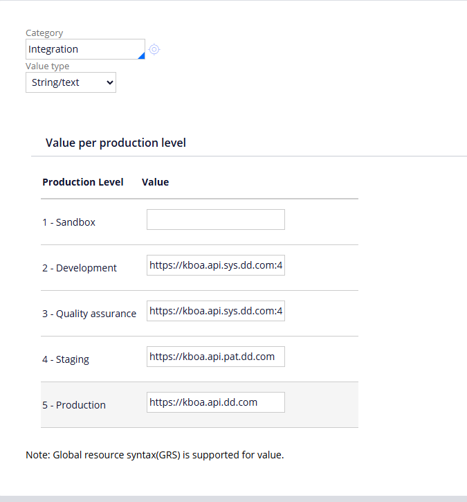 Application settings for integration urls