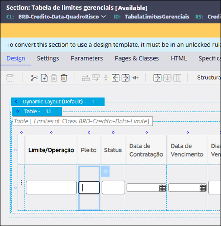 Table cell in the section configuration.