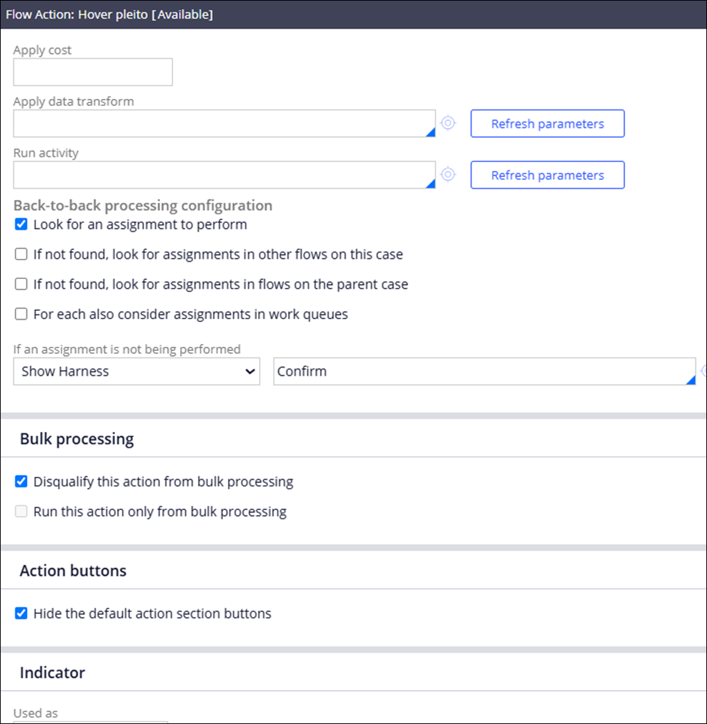 Flow Action processing and action button settings.  