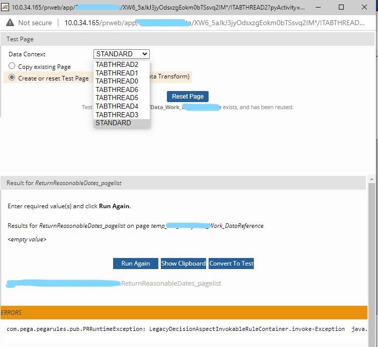 test case data page options