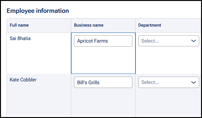 A table with inline editable fields