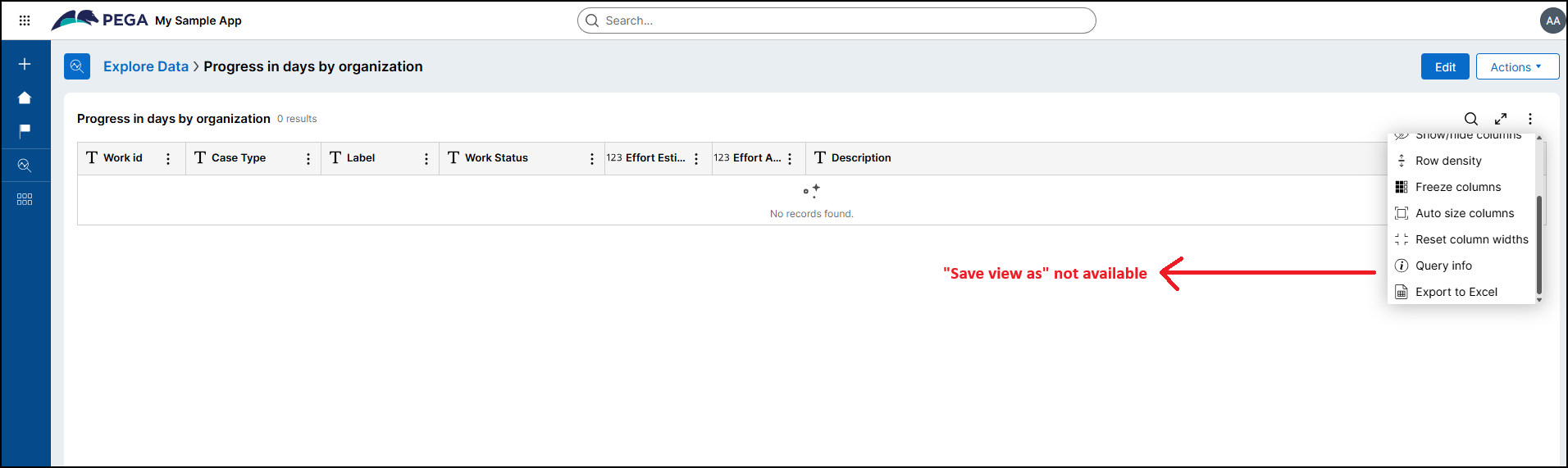 Unable to see save view option in Insights Report